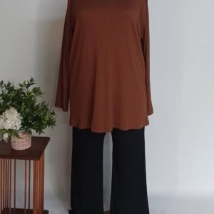 Anja Tunic Top 3XL – Brown Ribbed Vortex