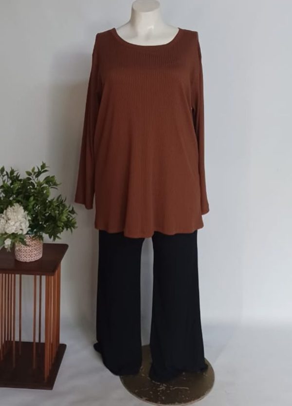Anja Tunic Top 3XL – Brown Ribbed Vortex