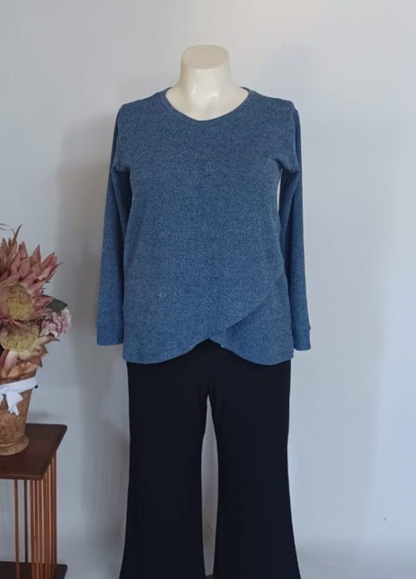 Annamarie Cross-Over Top Large – Blue-Grey Melange