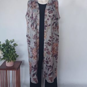 Evelyn Maxi Cardigan 3XL - Grey Floral Winter Knit