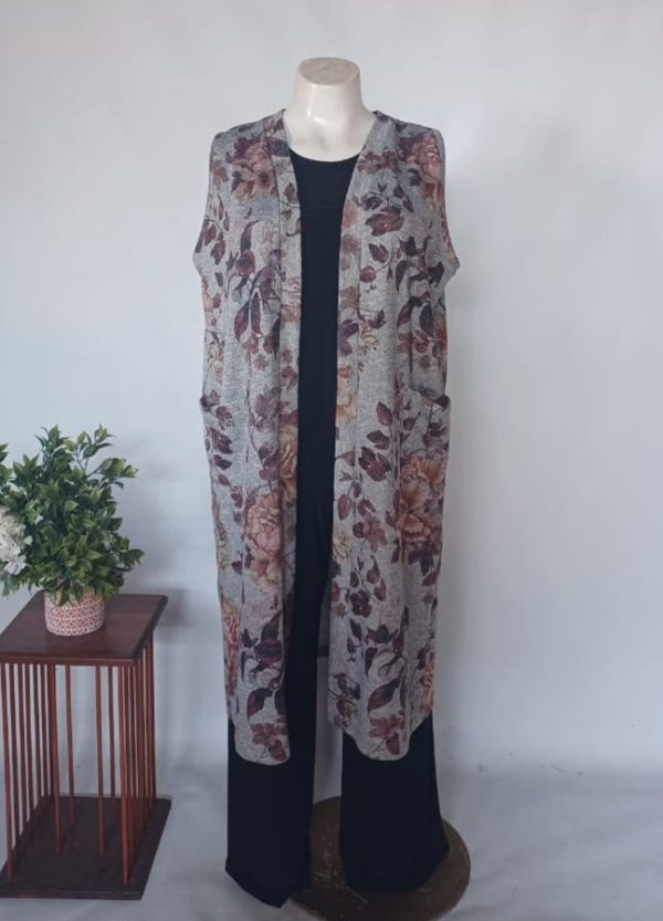 Evelyn Maxi Cardigan 3XL - Grey Floral Winter Knit