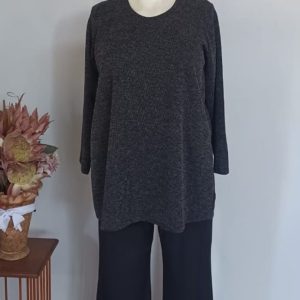 Anja Tunic Top Round Neck 2XL — Black Melange