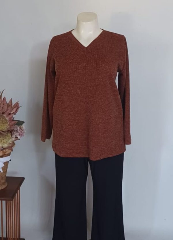 Anja Tunic Top V-Neck 2XL — Rust Melange