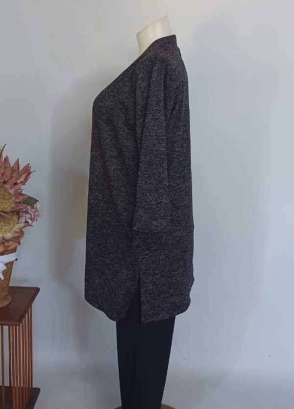 Malia Tunic Cardigan with Slits 2XL — Black Melange - Image 2