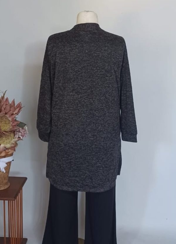 Malia Tunic Cardigan with Slits 2XL — Black Melange - Image 3