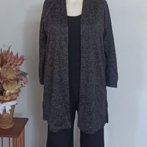 Malia Tunic Cardigan with Slits 2XL — Black Melange