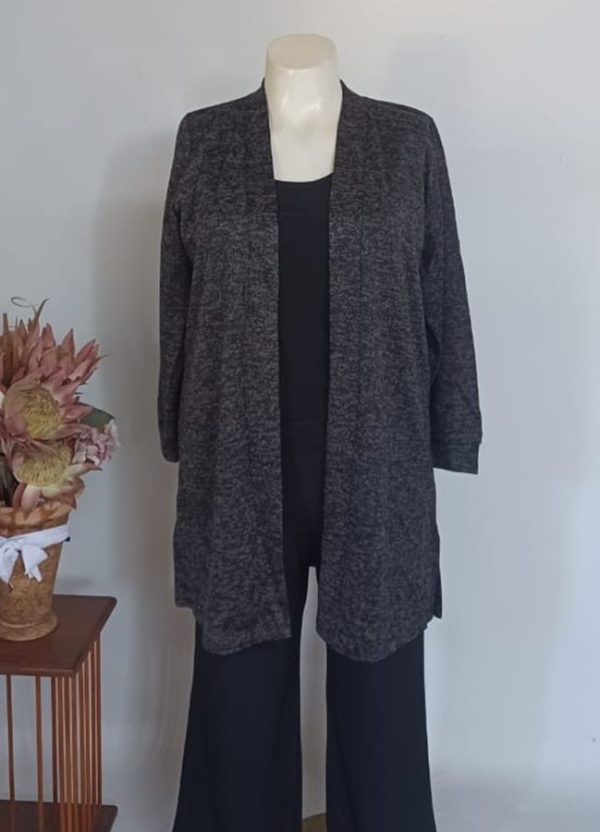 Malia Tunic Cardigan with Slits 2XL — Black Melange