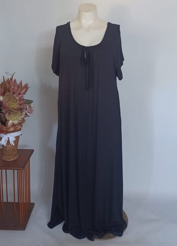 Olivia Front Bow Maxi Dress 2XL — Black Viscose Spandex
