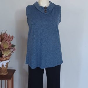 Sophia Top with Buttons Large — Blue-Grey Rabbit Hair